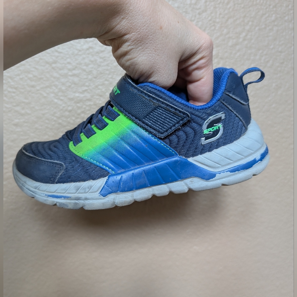 Skechers Sport boys sneakers running shoes blue green velcro US 13 kids